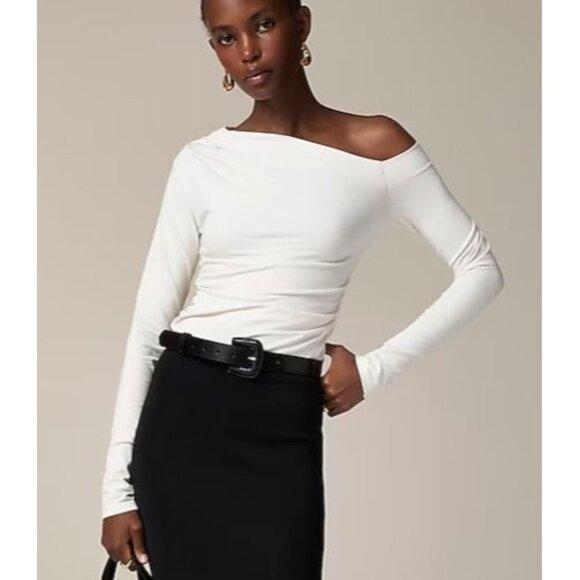 J. Crew Tops - J.crew Asymmetrical off-the-shoulder top in stretch cotton‎ blend Ivory sz xl
